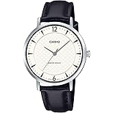Casio LTP-VT04L-7A2 Women's Minimalistic Black Leather Band Beige Concave-Shaped Dial 3-Hand Analog Watch