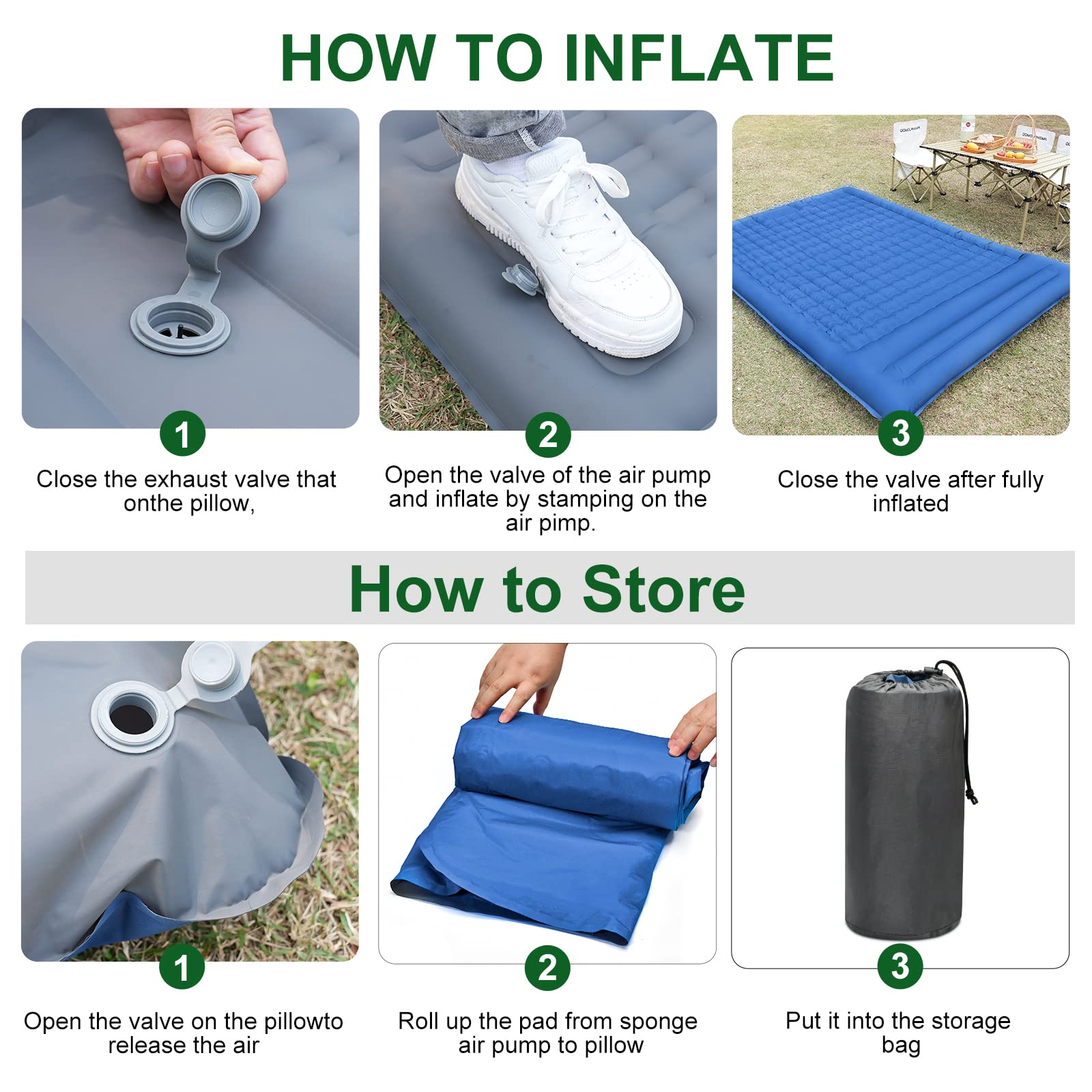 Newoer Camping Sleeping Pad, Extra Thickness 12cm Inflatable Sleeping Mat with Pillow Built-in Pump, Compact Ultralight Waterproof Camping Air Mattress for Backpacking, Hiking, Tent, Traveling