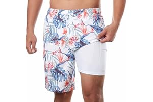 BRISIRA Mens Swim Trunks 9 Inch Inseam Board Shorts with Compression Liner Swimsuit Bathing Suit Quick Dry Cargo Pocket