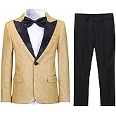 SWOTGdoby Boys Fashion Suit Tuxedo Slim Fit 3 Pieces Golden Shiny Green Silver Jacket Pants Bowtie