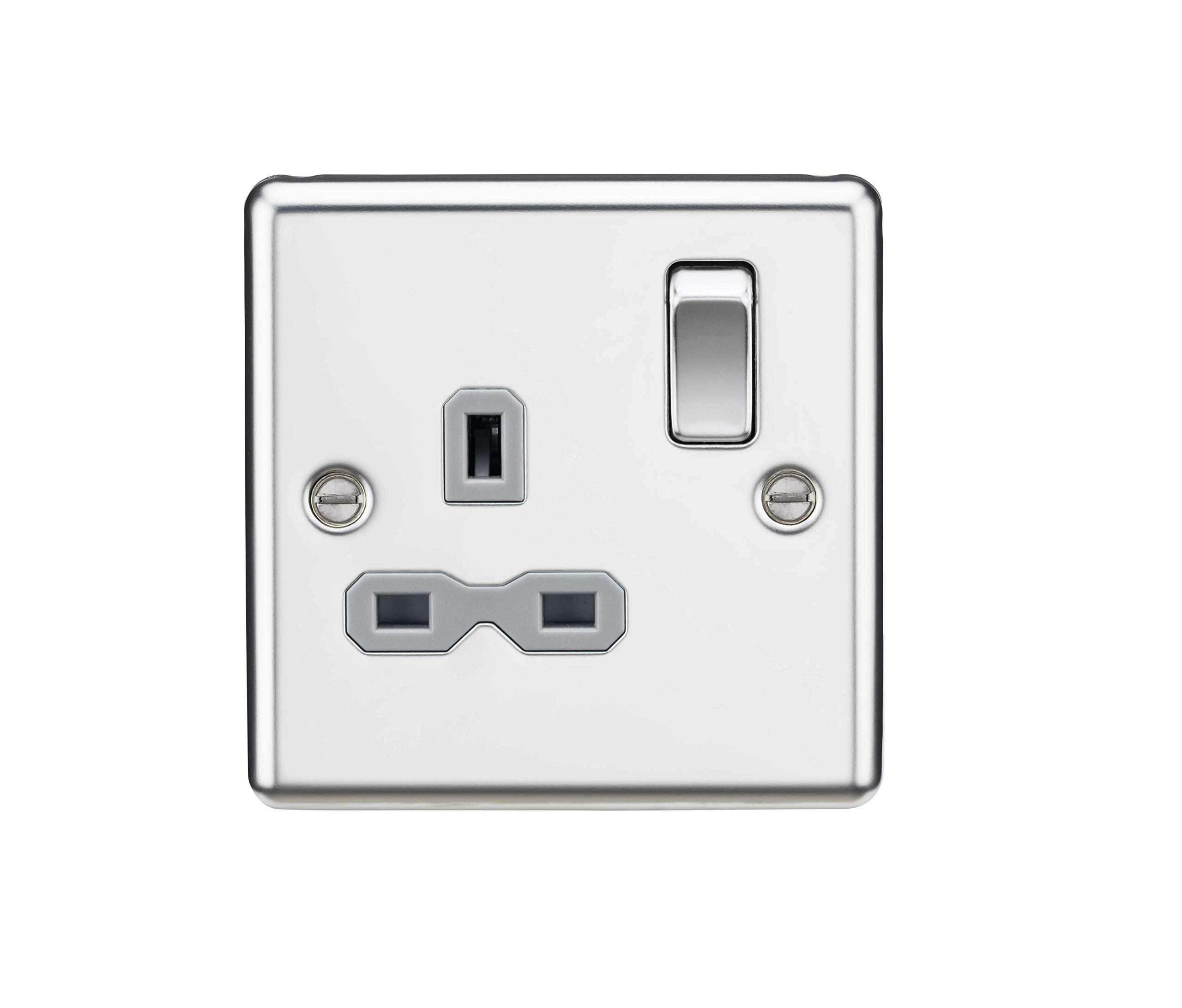 13A 1G DP Switched Socket with Grey Insert - Rounded Edge Polished Chrome — image 1