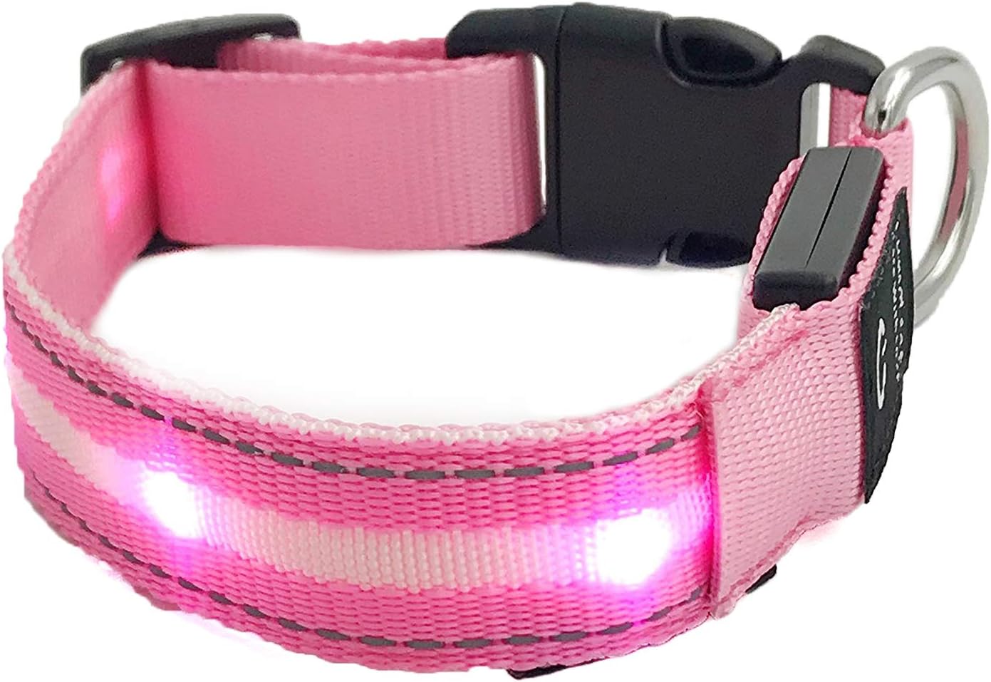 LumoLeaf LED Light up Dog Collar, Flamingo PINK, Small 11-15.7" / 28-40 cm, USB Rechargeable with Weather Resistance Flashing Lights, Reflective Nylon Belt, 5 colors / 3