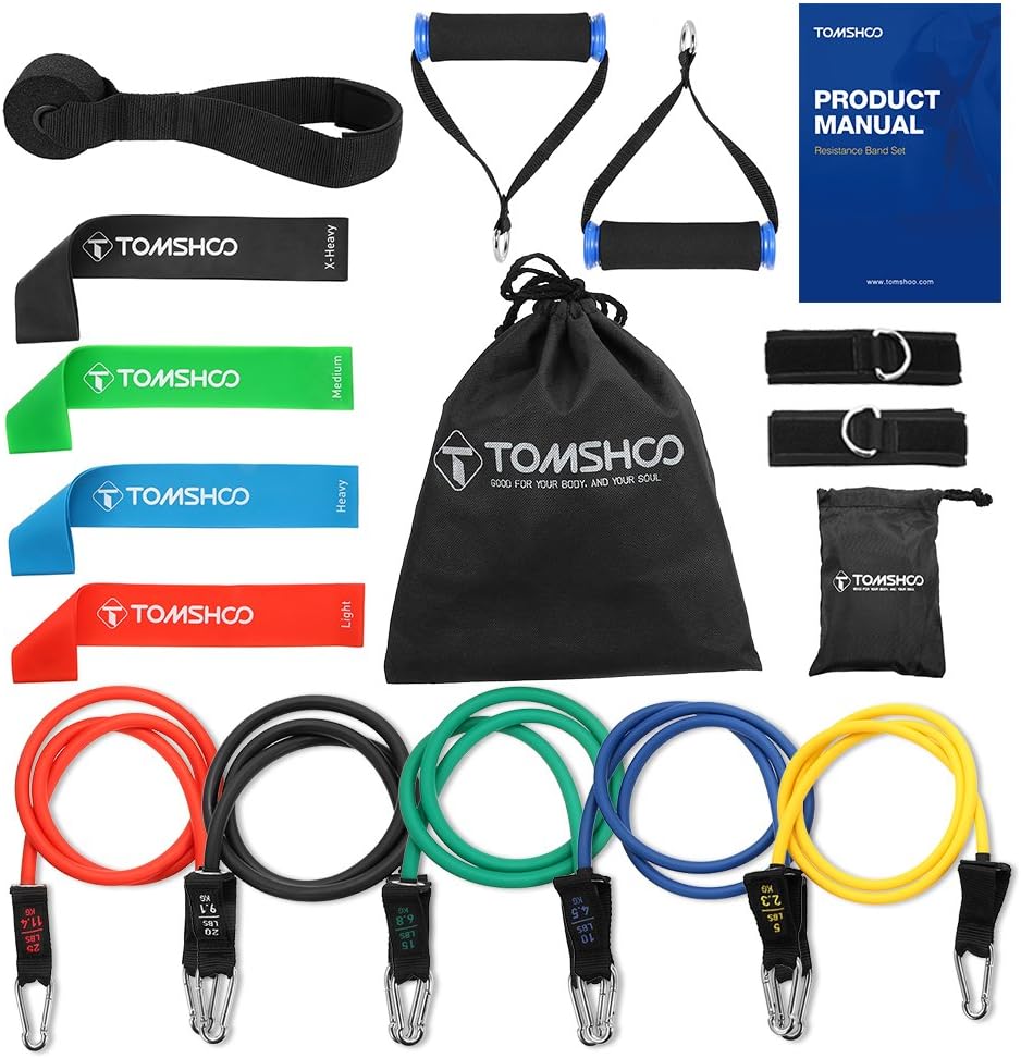Explopur Resistance Bands Set with Carry Bags - 14Pcs Fintess Bands Loop Bands Tube Bands Door Anchor Ankle Straps Cushioned Handles for Home Gym Travel