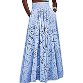 Women Fall Long Maxi Eyelet Embroidered Party Club Pleated Cute Ladies Skirt