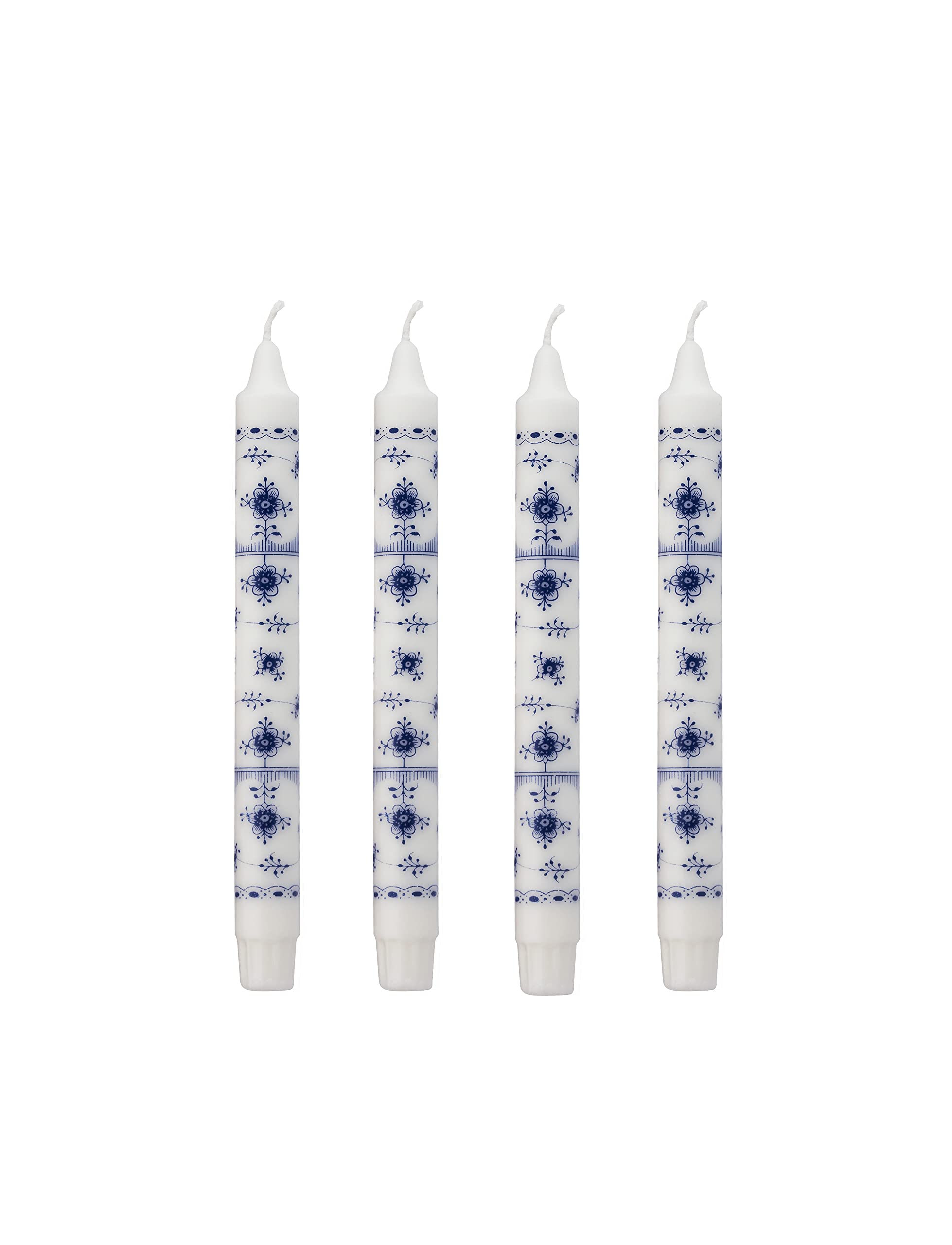 Kunstindustrien® Tapered Candles, Made in Denmark, Royal Danish Design, Dripless & Smokeless Dinner Candles, Candles Long Burning 10 Hours, Unscented Candle Gift Set, 4pcs. 2.3 x 24cm (Blue Fluted)