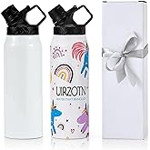 UIRZOTN 2 Pack 32 OZ Sublimation Water Bottle Blanks in Bulk, Stainless Steel Insulated Sports Tumbler Cups with Polymer Coating for Heat Transfer, with Lid, Coaster, Keepsake Box, Sublimation Paper