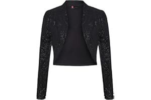 KANCY KOLE Women's Sequin Shrug Long Sleeve Open Front Cropped Bolero Jackets S-XXL