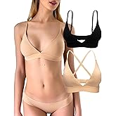 KUKU PANDA 2 Pack Women's Triangle Bralette Comfortable Cotton Wireless Padded Bra Lightly Lined V Neck