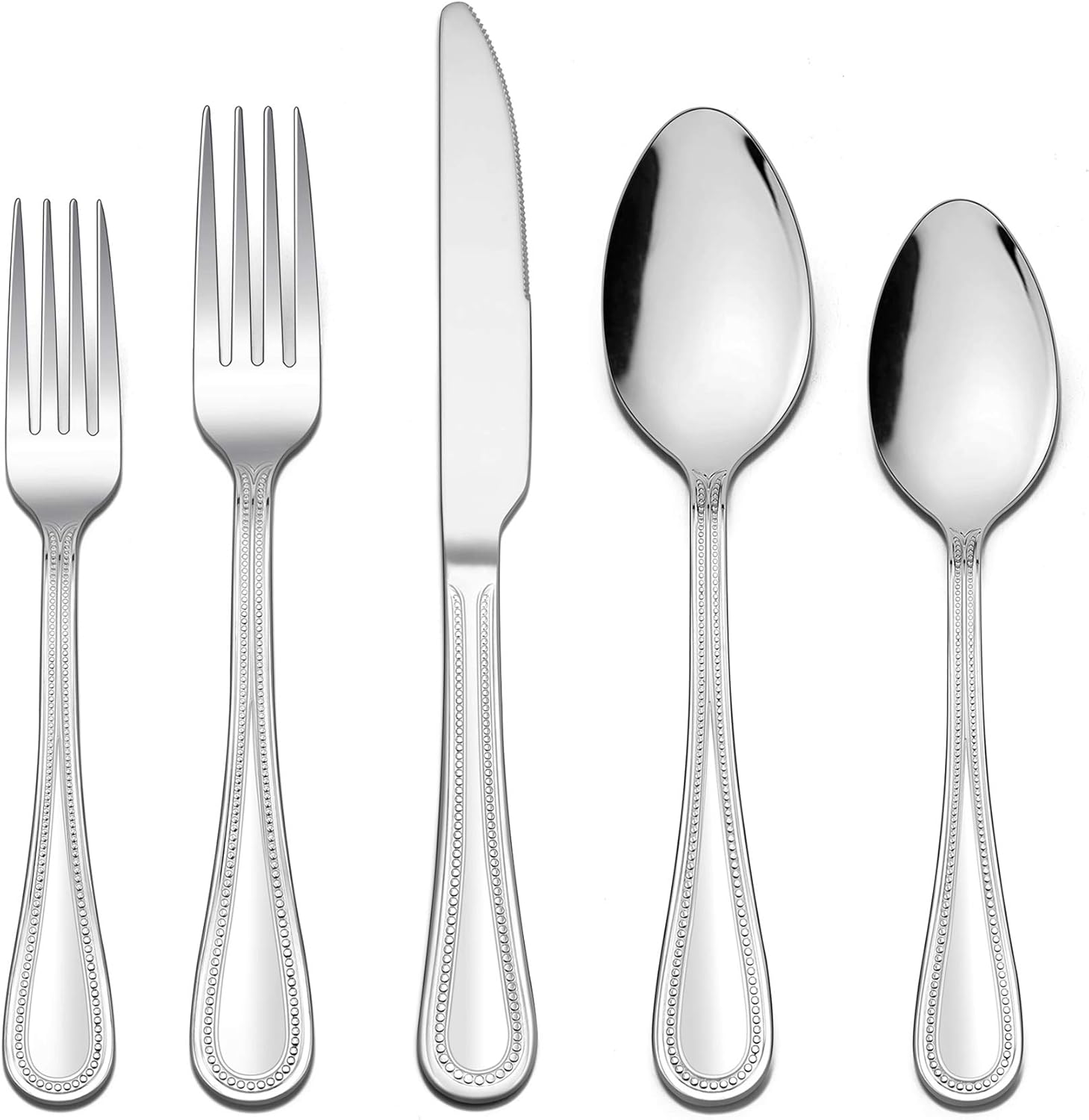  | LIANYU 20-Piece Silverware Set, Stainless Steel Flatware Set for 4, Fancy Cutlery Eating Utensils with Pearled Edge, Home Kitchen Restaurant Tableware Include Knives Spoons Forks, Dishwasher Safe: Flatware Sets