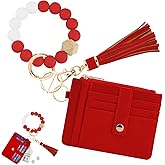 KNGITRYI Wallet Keychain Wristlet for Women,Slim RFID Credit Card Holder Purse Tassel Keychain Bangle Key Ring for Men Women