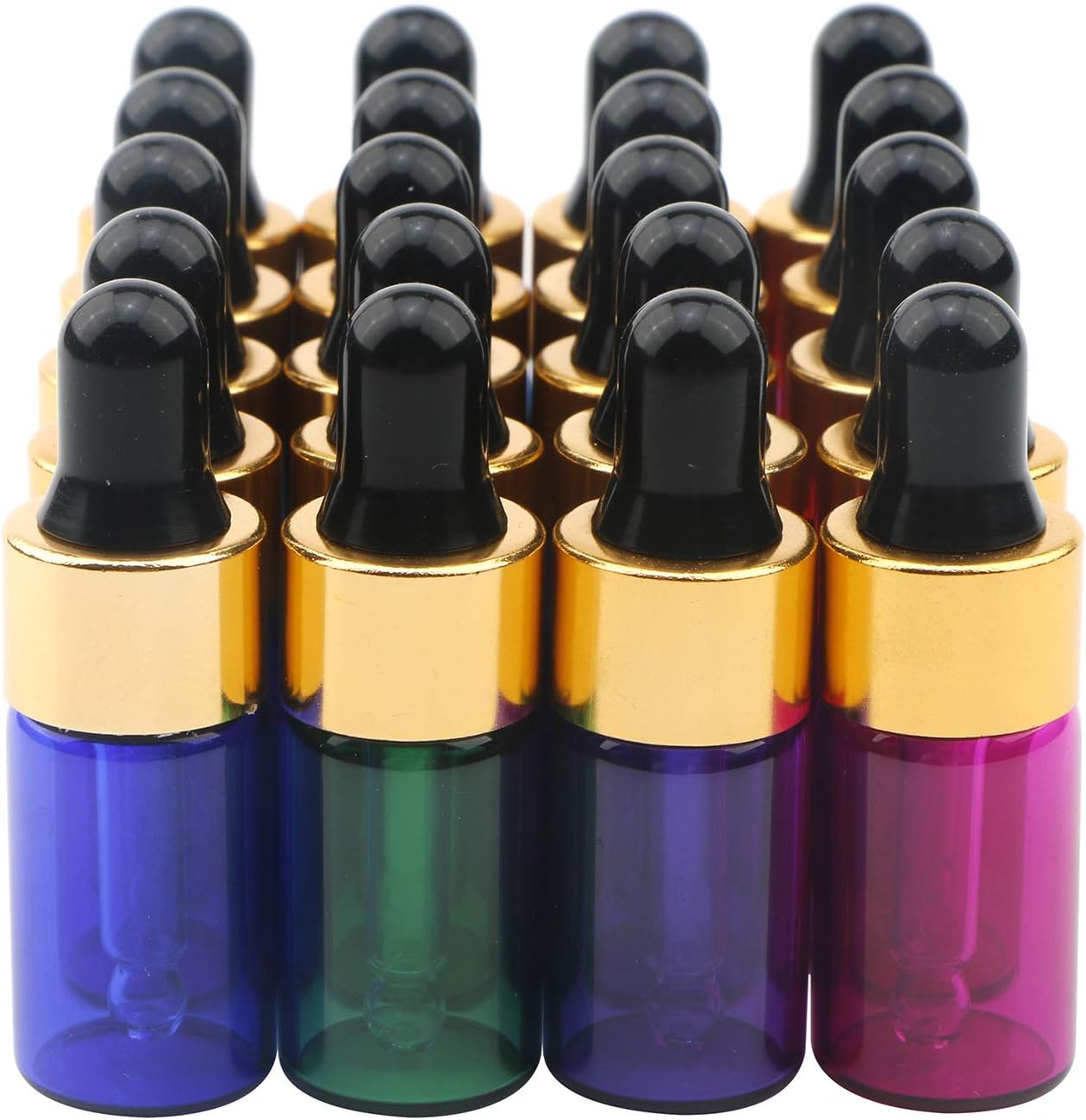 Ellbest 20pcs 3ml Mini Dropper Bottles Multicolor (blue, green, pink, purple) Essential Oil Glass Bottle Empty Lotion Bottle Perfume Sample Bottle