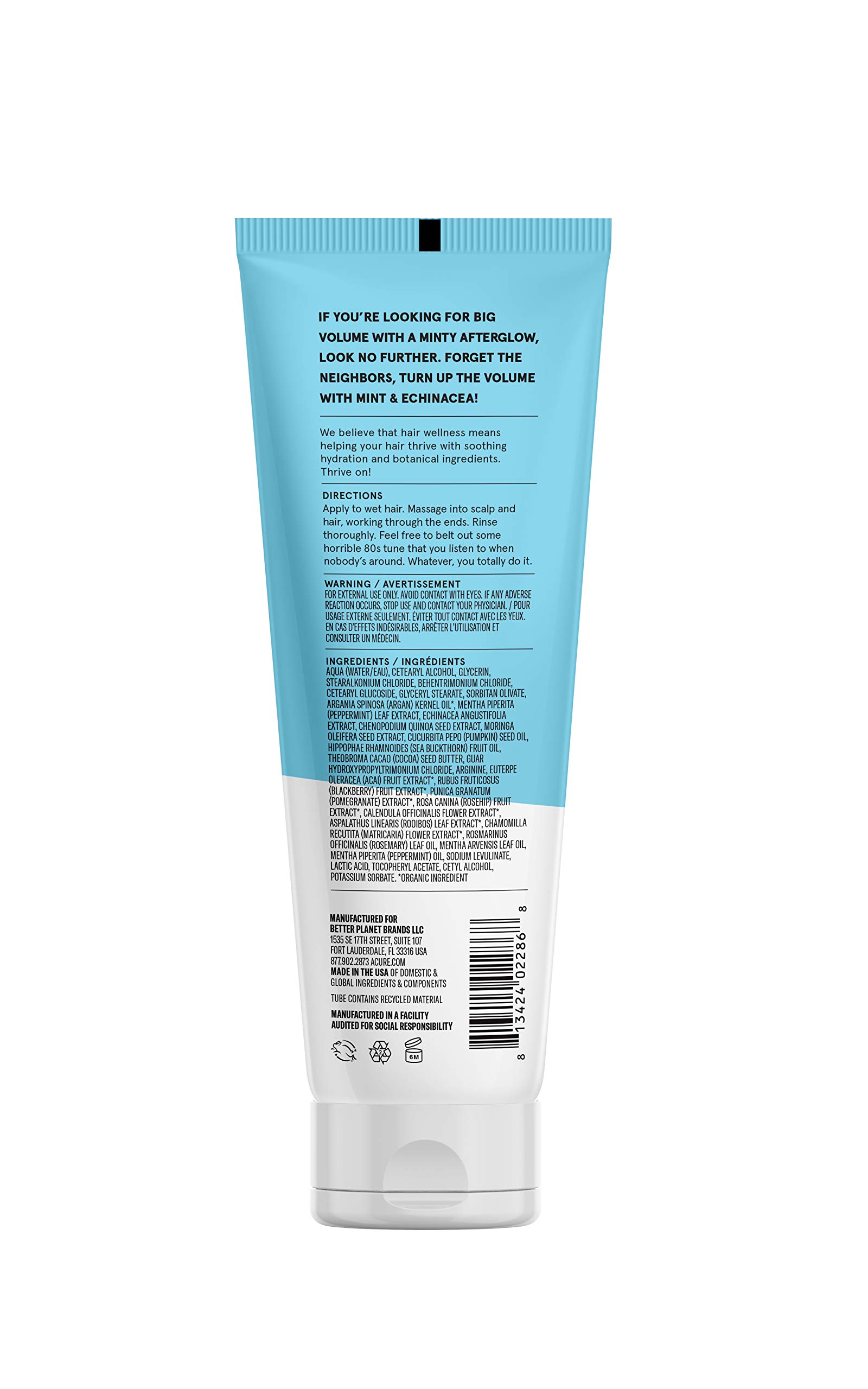 Acure Vivacious Volume Shampoo | Revitalize and Volumize: Mint and Echinacea Infused Regimen for Fine, Fragile Hair, 8 Fl Oz