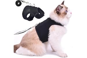 YIZHI MIAOW Cat Harness and Leash for Walking Escape Proof Breathable Mesh Fabric, Solid Black, Large, Adjustable Cat Walking Jackets, Padded Stylish Cat Vest