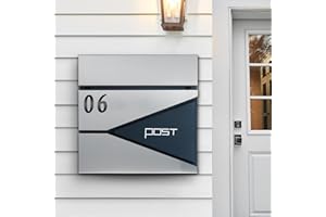 BOSYTRO Wall Mount Mailbox, Steel Mail Boxes with Key Lock and Newspaper Compartment, Stainless Steel Mailbox, Large Capacity for House 14.56 * 4.13 * 14.56 in Black + Gray (Post-XX)