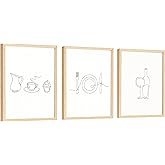 EXCOOL CLUB Kitchen Wall Art Decor - 12x16 Minimalist Line Art Wall Decor, Kitchen Art Prints, Dining Room Decor, Coffee Picture Abstract Line Drawing Poster for Bar Cart Kitchen Decoration (UNFRAMED)