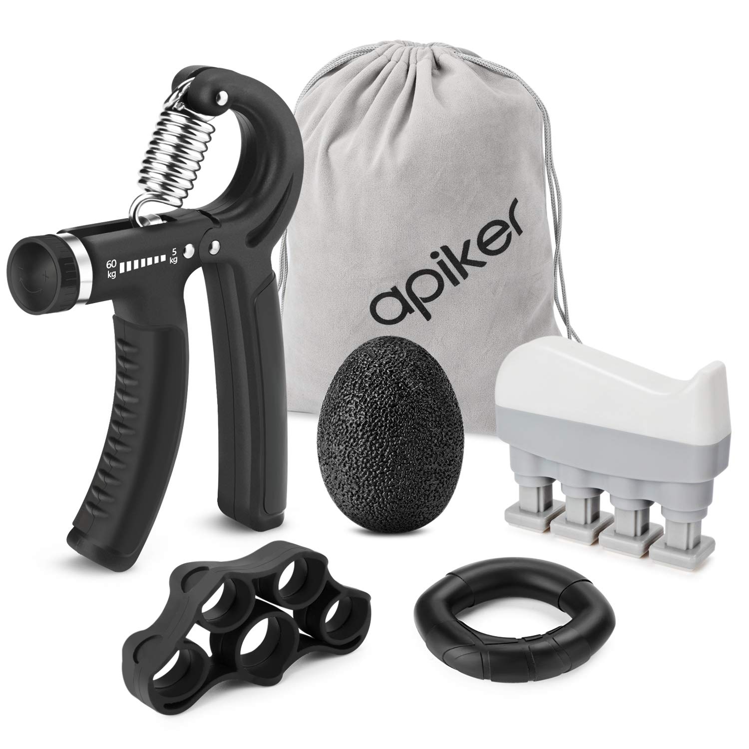 Basics Grip Strength Trainer, Kit Rinforzante Per Avambraccio, 5 Pezzi, Nero - Foto 6