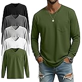 Evervibe 5 Pack Men's Big and Tall Shirts Long Sleeve V Neck Tee Casual Oversized Tops Loose Basic T Shirts with Pocket