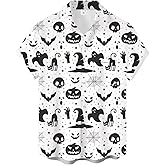 Halloween Bowling Shirts for Men Short Sleeve Regular Hawaiian Fit Casual Button Down Beach Shirts
