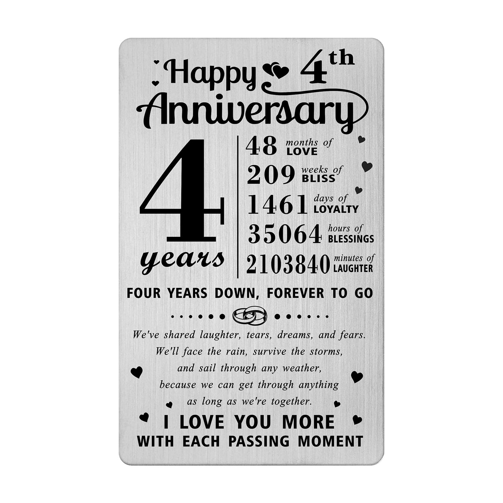 Richesele 4th Anniversary Card - Happy 4 Year Wedding Anniversary Wallet Card - 4 Years Anniversary Decorations Gifts for Husband Wife Him Her