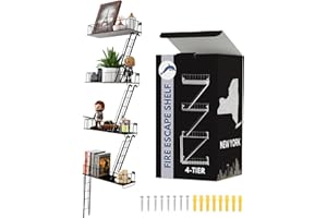 VERSATILE KAS Fire Escape Shelf Fire Escape Wall Shelf Trinket Shelf Display Wall Action Figure Shelf Figure Display Shelf Superhero Display Floating Staircase New York Wall Ladder Firescape (4-Tier)