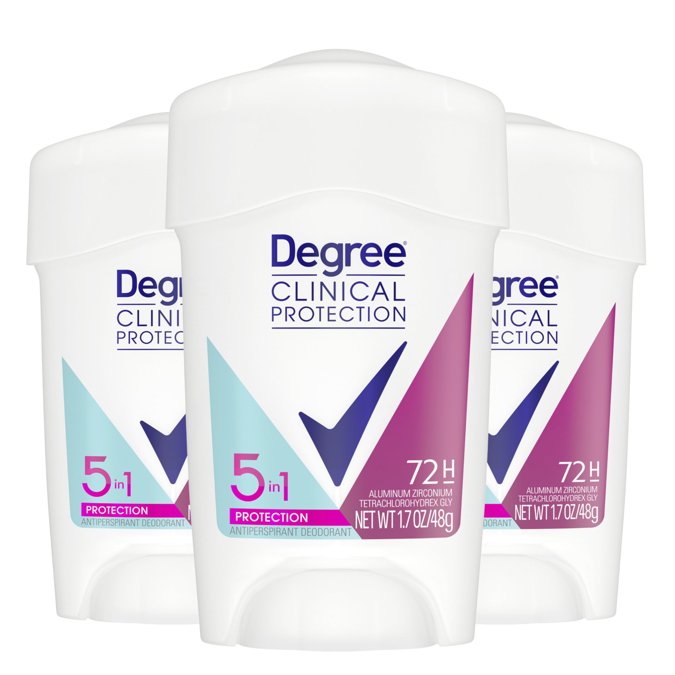 Photo 1 of Degree Clinical Protection Antiperspirant Deodorant 5-in-1, Pack of 3, 72-Hour Sweat & Odor Protection 1.7 oz
