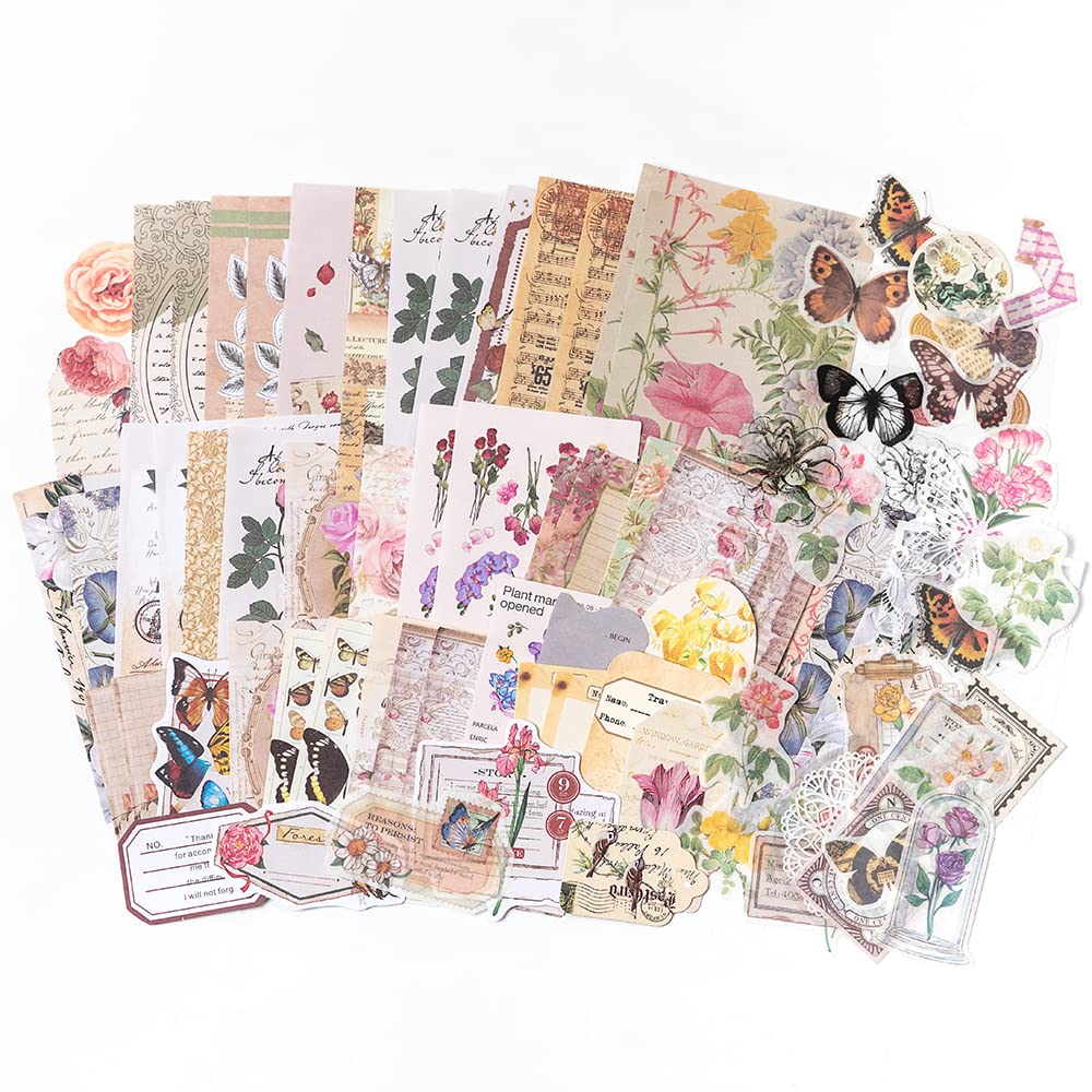 Aldieco 260pcs Vintage Scrapbooking Stickers Paper Pack, DIY Retro Journaling Supplies Stickers kit,Flowers Scrapbook Accessories, Flowers Washi Paper Sticker (hualuokongshan)