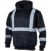 VENDACE Hi Vis Safety Reflective Sweatshirt Hoodies for Men ANSI Class 3 High Visibility Fleece Pullover Hoodie Jacket (Black,L)