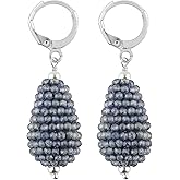 CRYSTALINES Natural Blue Iolite Gemstone Hoop Earrings | Handmade Crochet Silver Jewelry | Microfaceted Beaded Boho Earrings | Chakra Healing Crystals | Christmas Gift for Women