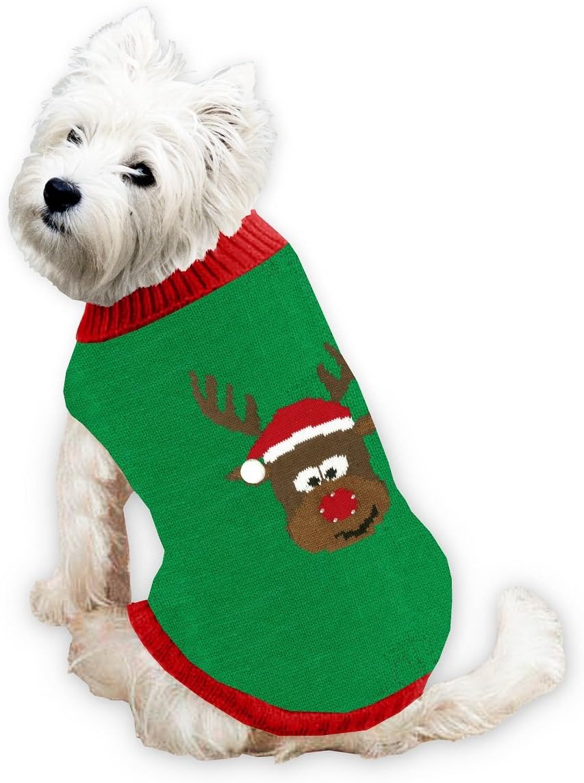 Lisa International LED Light Up Holiday Dog Reindeer Sweater, Medium, Green