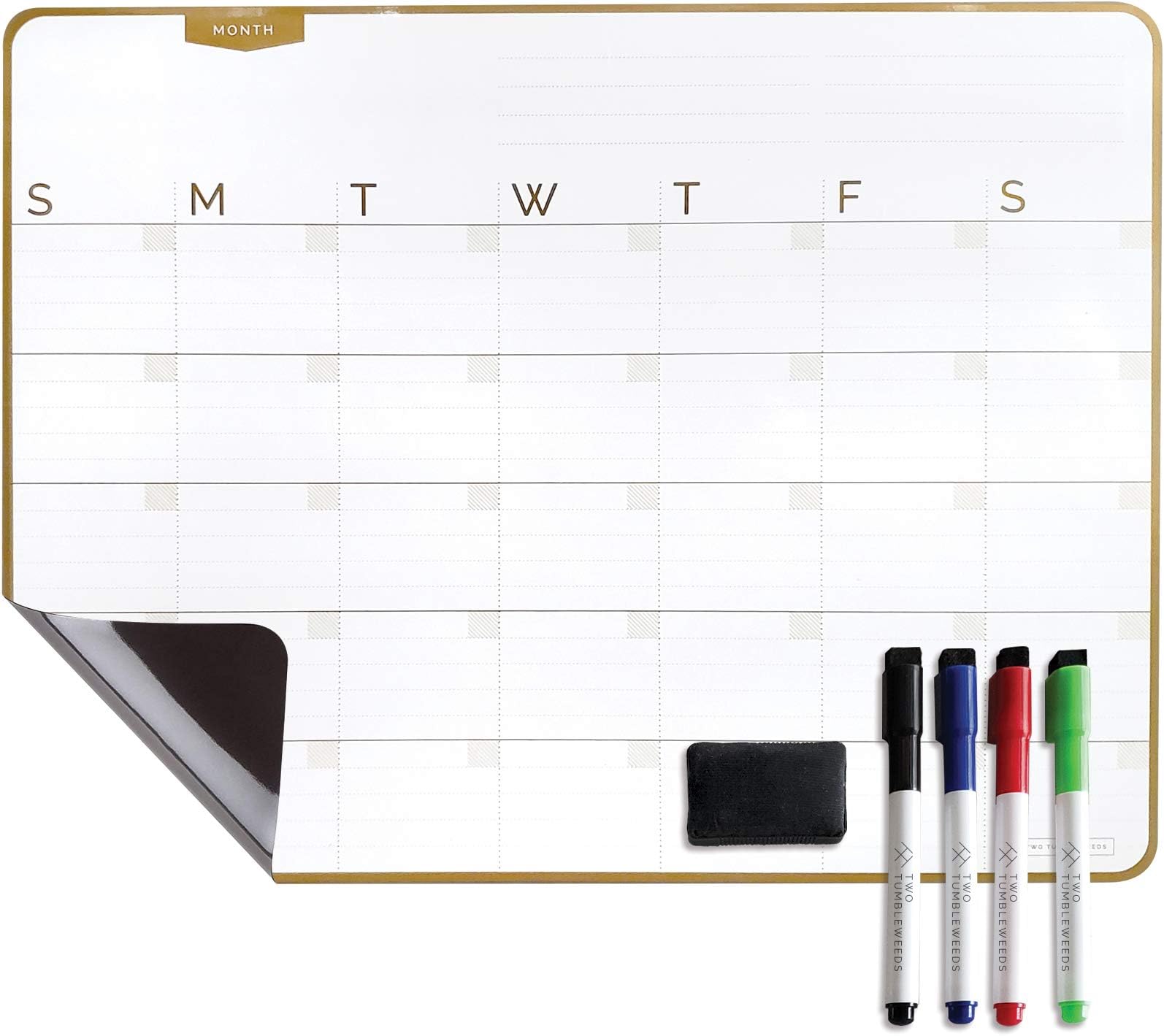 Magnetic Refrigerator Calendar Dry Erase Board - 17 x 13-inch Whiteboard with 4 Magnetic Markers and Eraser, Monthly Planner for Kitchen Fridge or Office
