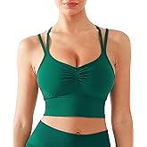 BRXL Strappy Ruched Sports Bra for Women Breathable Seamless Criss Cross Back Light Support Unpadded Bras Exercise Yoga Green S