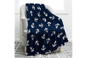 Jekeno Nautical Anchor Blanket Gifts for Women Kids Boys Men Home Bedroom Living Room Decor Sea Adventure Ocean Theme Soft Cozy Lightweight Throw Blankets Dark Blue 60"x80"