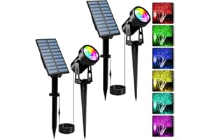 T-SUNUS Halloween Color Changing Solar Landscape Spotlights 2 Pack, IP65 Waterproof Christmas Lights 9.8ft Cable, Outdoor RGB Spot Light Separated Panel for Flag Tree Yard Garden Driveway Walkway Pond