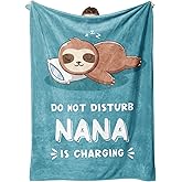 Funny Nana Gifts, Nana is Charging Sloth Blanket, Nana Birthday Gifts, Gifts for Nana from Grandkids for Mothers Day Christmas, Soft Sloth Throws Blankets for Nana 60"X50"