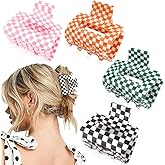 Ahoney 4 Pack Checkered Hair Claw Clips for Thin Hair Y2k Hair Accessories 2" Small Hair Clips for Thick Hair Cute Hair Clips for Women Girls