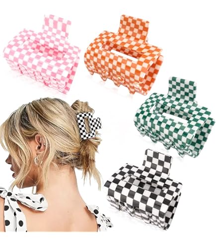 Amazon.com: baotongle 6pcs Checkered Hair Claw Clips for  display picture 3
