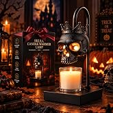 Skull Candle Warmer Lamp with Timer & Dimmer, Adjustable Height, 2 Bulbs | Crown Skull Flameless Candle Warmer, for Jar Candles and Wax Melts, Gothic Skull Decor for Halloween and Home