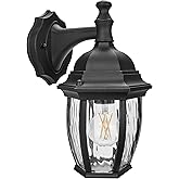 Maxxima Outdoor Wall Light with Clear Water Glass, Patio or Porch Sconce Fixture, Ideal for Exterior Decor Lighting, Black, E
