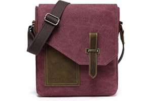 VASCHY Small Messenger Bag, Vintage Canvas Leather Lightweight Crossbody Bag