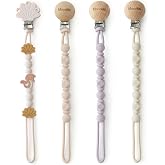 Moonkie Silicone Pacifier Clips for Baby &ndash; Durable One-Piece Binky Holder, Mixed Styles Paci Clips, Baby Essentials for Newborn Boys &amp; Girls - 4 Pack (Sunset Shore)