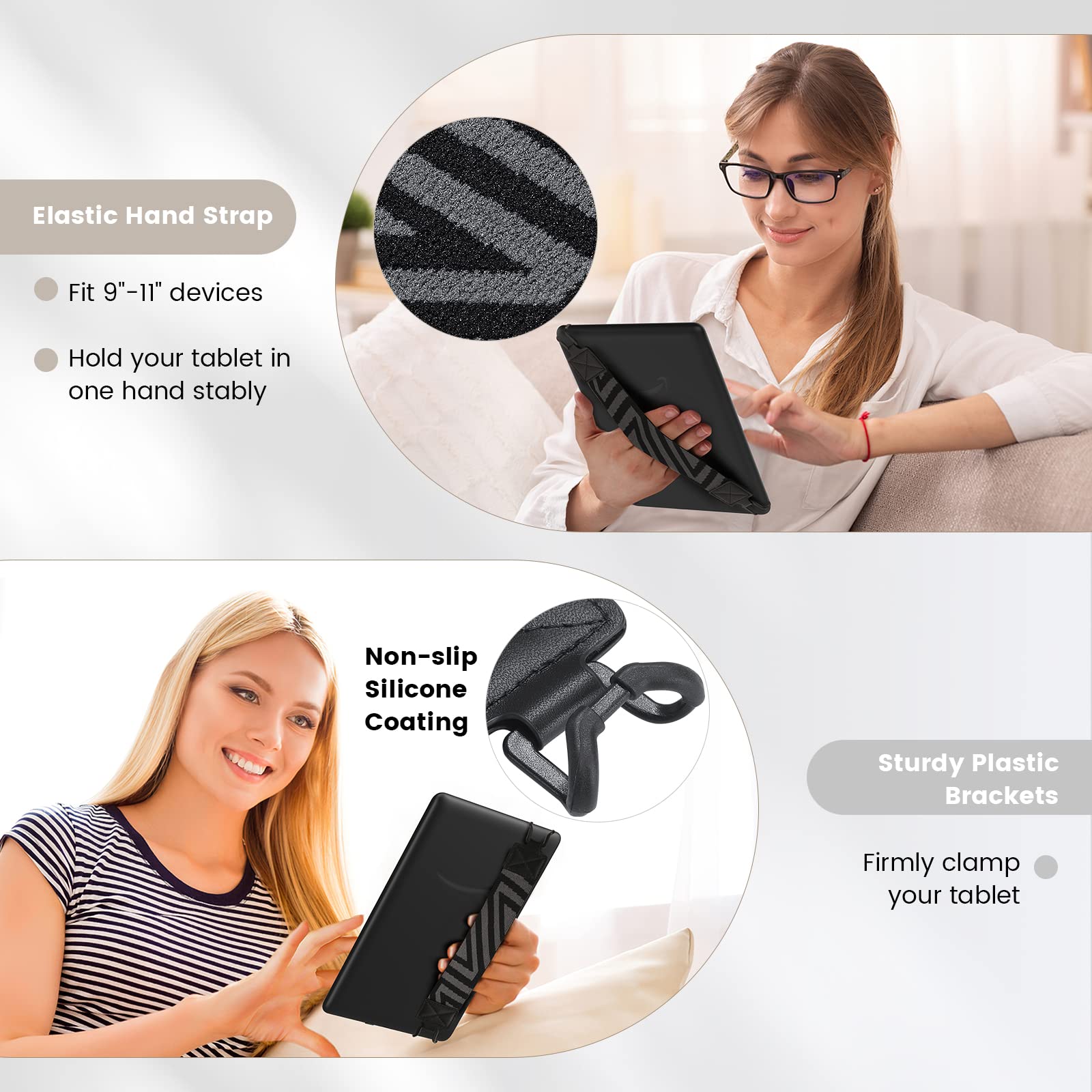 MoKo Security Hand-Strap for 9-11 Inch Tablet, iPad Pro/Air/Kindle Fire HD/Samsung, High-Elasticity Versatile Hand Strap Lightweight Finger Grip Holder, Black