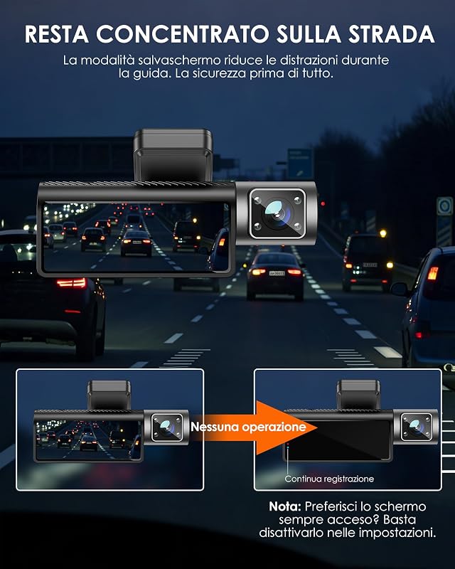 iD320 Dash Cam Auto 3 Canali, 4K, WiFi 6, Scheda 32GB Inclusa