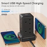 Kemelo Tower Extension Lead 8 Outlet 4 USB Ports 13A 3250W 2M Surge view 4