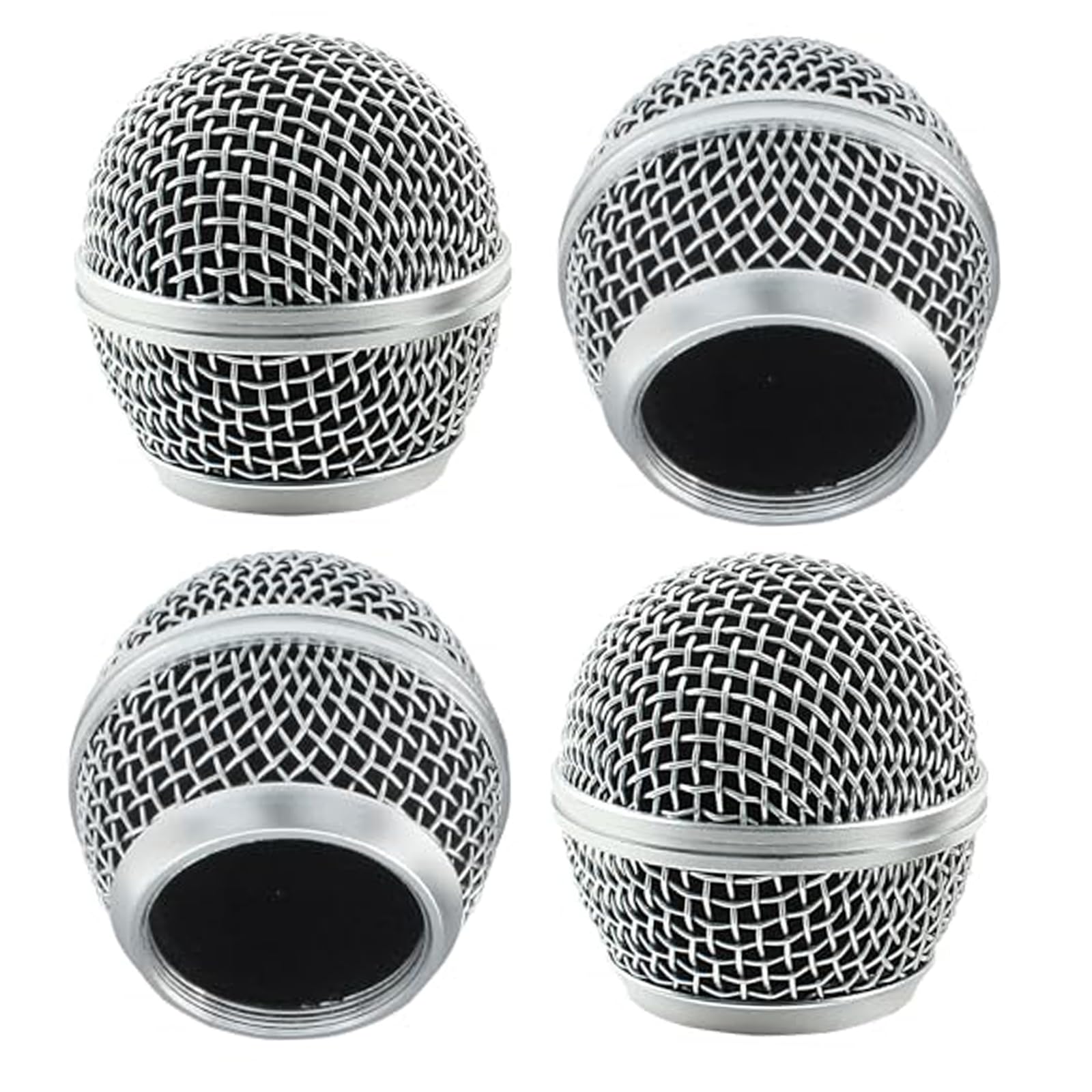 Photo 1 of Dijedev 4 Pack Microphone Head Replacement Standard Size Grille, Silver Metal Microphone Mesh Heads Mic Replacement with Foam