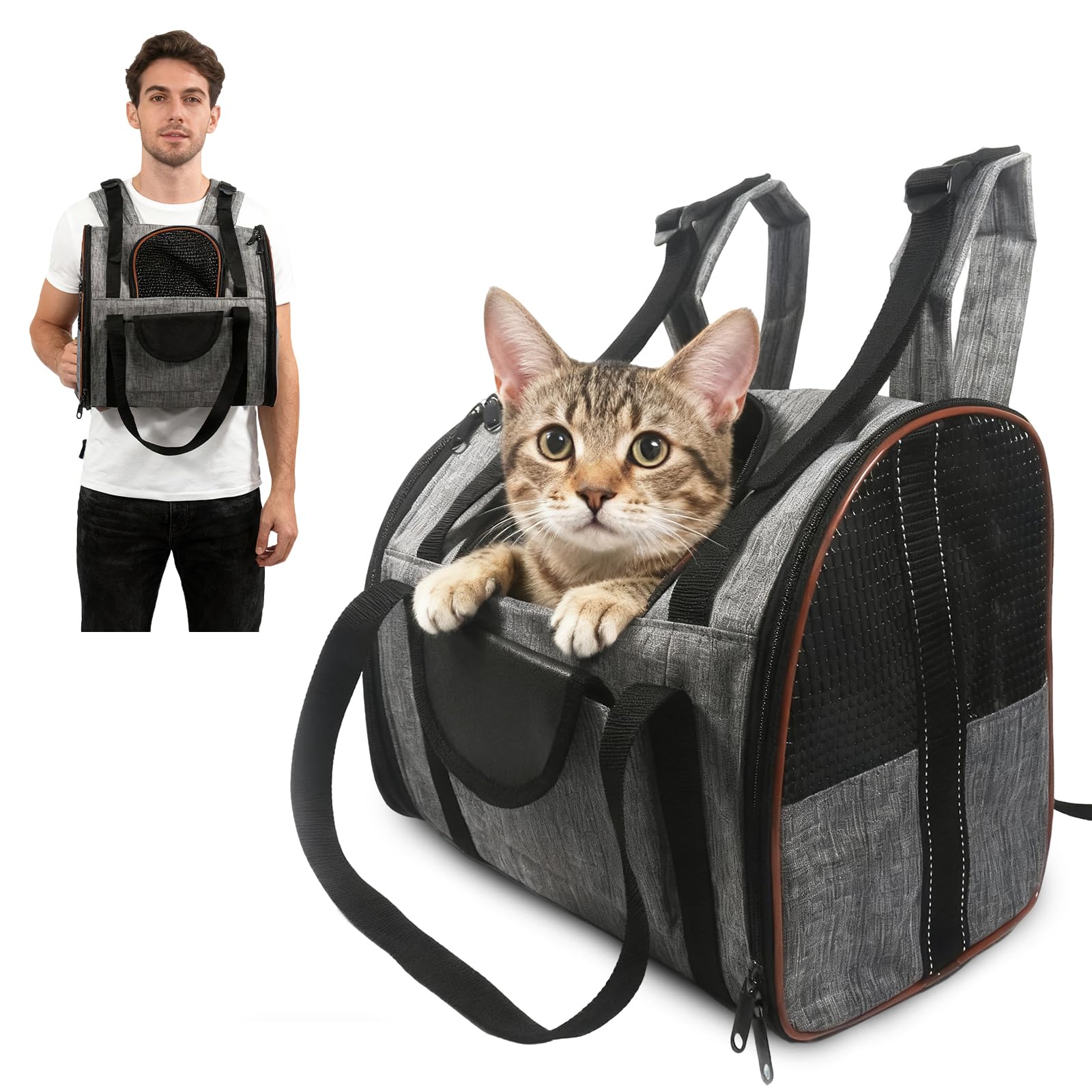 PETCUTE Cat Carrier pet carrier for small Dog Foldable Pet Travel Backpack for Car Brown
