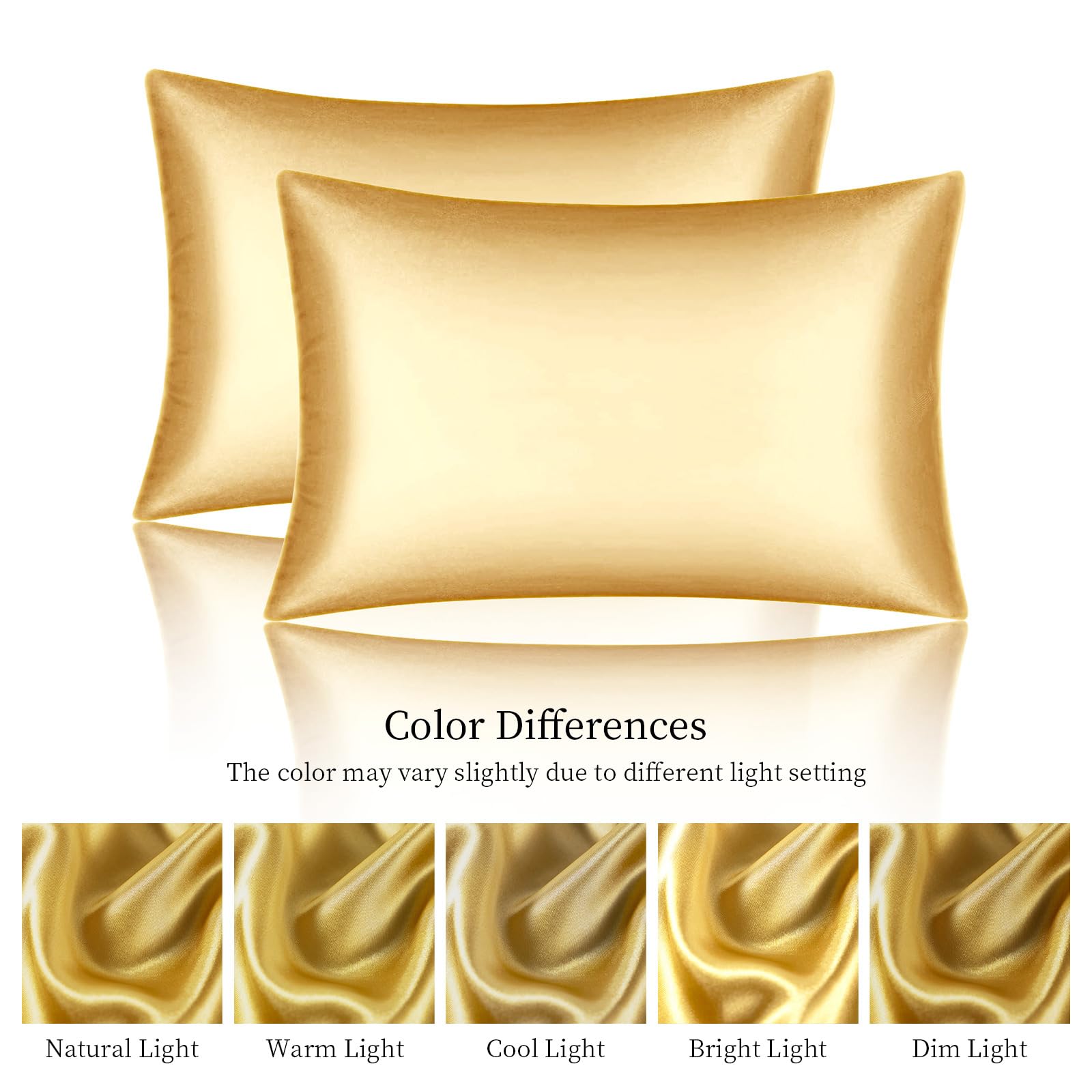 Satin Pillowcases Standard Set of 2 - Silk Soft Pillow Cases for Hair and Skin 20x26 inches,Gold Satin Pillow Covers 2 Pack with Envelope Closure for Home,School, Hotel - Image 2