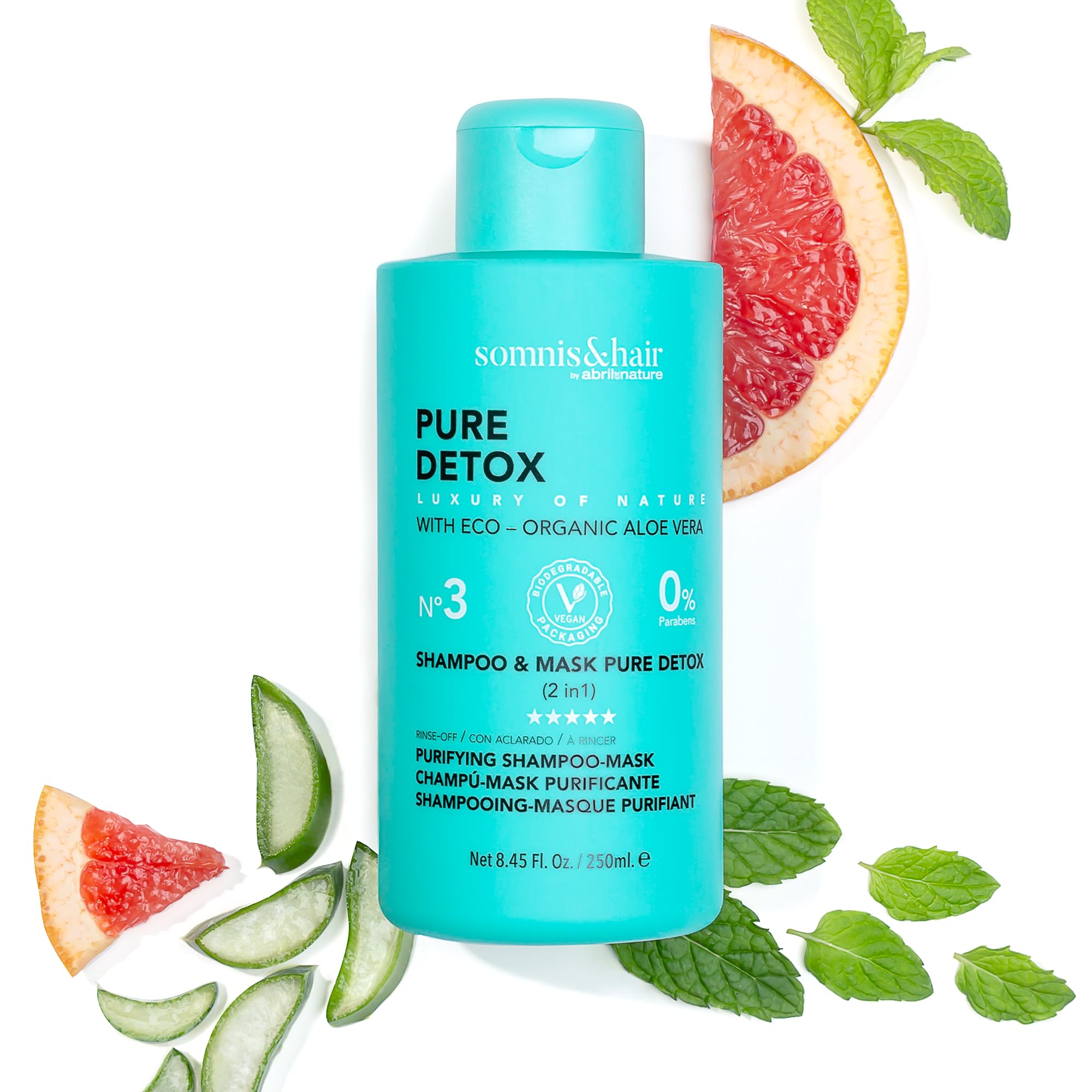 somnis&hair - 2 in 1 Purifying Detox Shampoo and Mask - Controls Grease and Dandruff - Oxygenates and Refreshes the Scalp - Paraben-free - Vegan - 250 ml