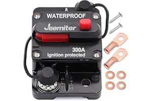 JEEMITER 300 Amp Circuit Breaker with Manual Reset Wire Lugs Copper Washer and Screws for Car Marine Trolling Motors Boat ATV Manual Power Protect 12V-53VDC, Waterproof