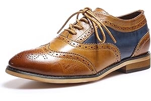 Mona flying Women's Leather Perforated Lace-up Oxfords Brogue Wingtip Derby Shoes for ladis Women