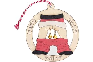 FunisFun Funny Christmas Ornaments, 3.93" Santa Claus Bell Pendant Wooden Ornaments Set for Christmas Tree Hanging Decoration Dirty White Elephant Gift Exchange